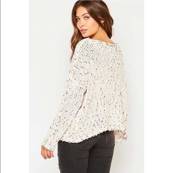 Relaxed Fit Speckled Knit Vneck Sweater - Picture 2 of 7